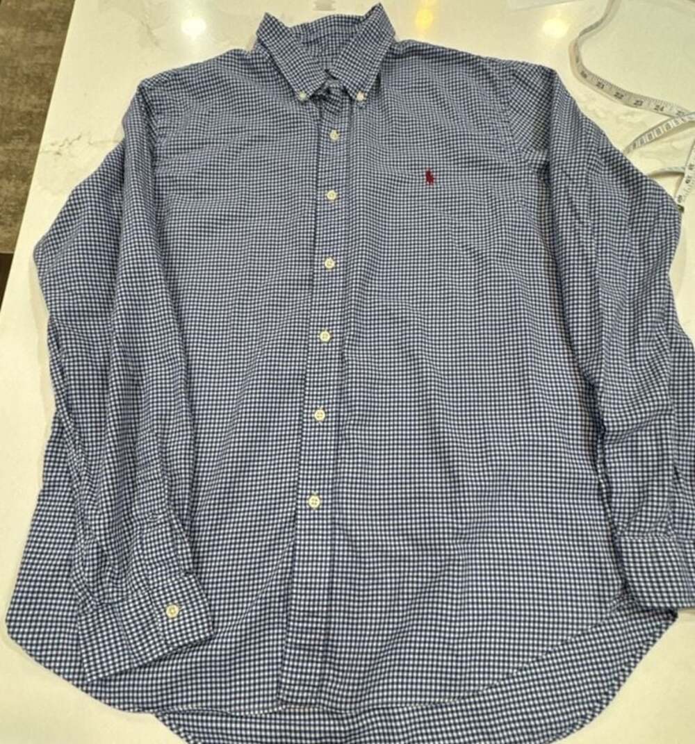 Ralph Lauren Men's Long Sleeve Blue Gingham Plaid Button Down Shirt Size L